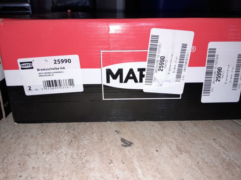 2 Pakete á 2x Bremsscheiben für die Hinterachse, MAPCO 25990 für JEEP Wrangler und Cherokee