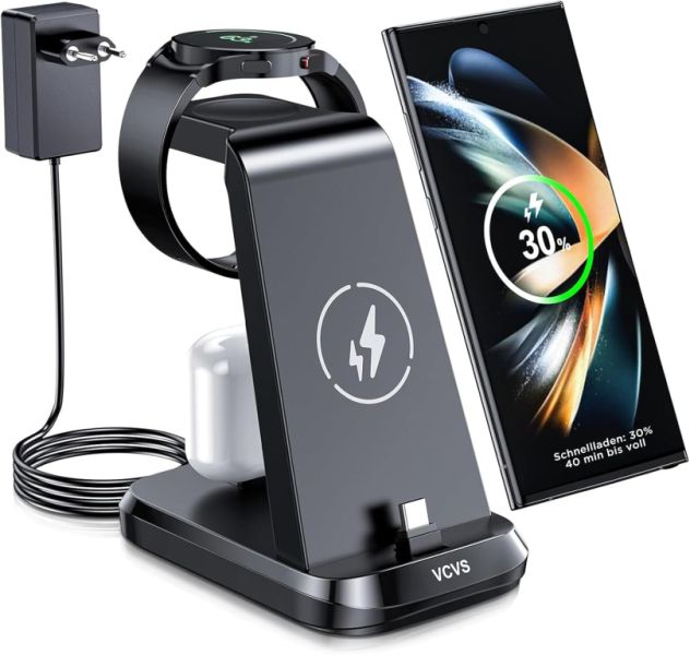 Estación de carga 3 en 1 VCVS 30W USB-C Superrápida que puede cargar 3 dispositivos simultáneamente
