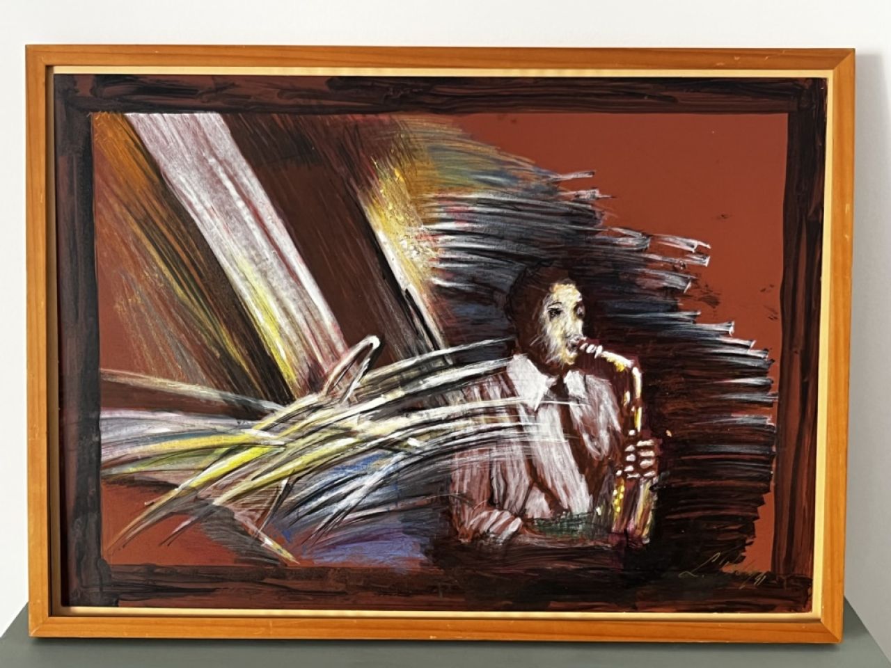 Abstract ART Saxophon original signiert Simon Presley ca. 70 x 52 cm gerahmt