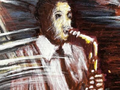 Abstract ART Saxophone original signed Simon Presley ca. 70 x 52 cm framed