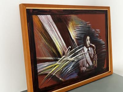 Abstract ART Saxophone original signed Simon Presley ca. 70 x 52 cm framed