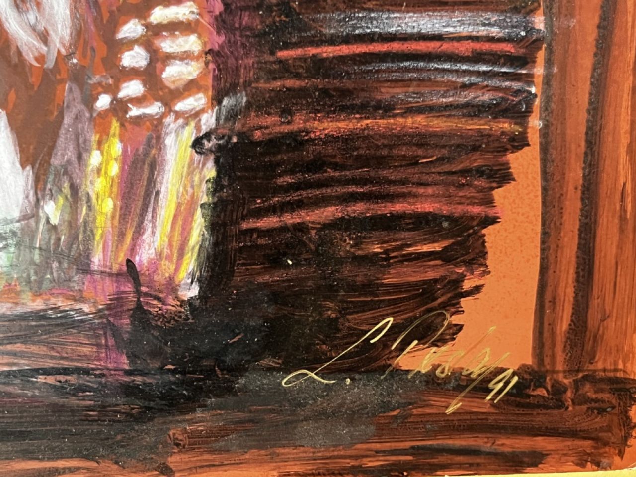 Abstract ART Saxophone original signed Simon Presley ca. 70 x 52 cm framed