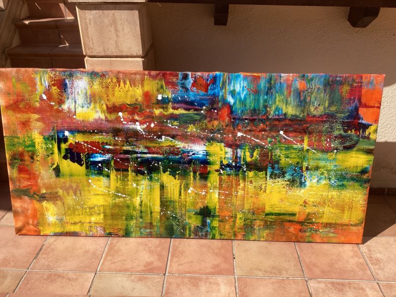 abstraktes XXL Gemälde 90 x190 cm, Acryl auf Leinwand