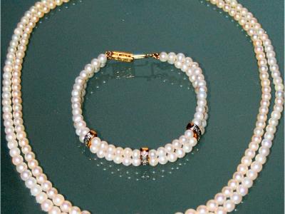 Akoya Perlen-Schmuck-Set Halskette, Armband und Ring mit Sterling Silver und 8 K Gold