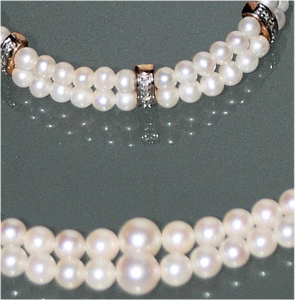 Akoya Perlen-Schmuck-Set Halskette, Armband und Ring mit Sterling Silver und 8 K Gold