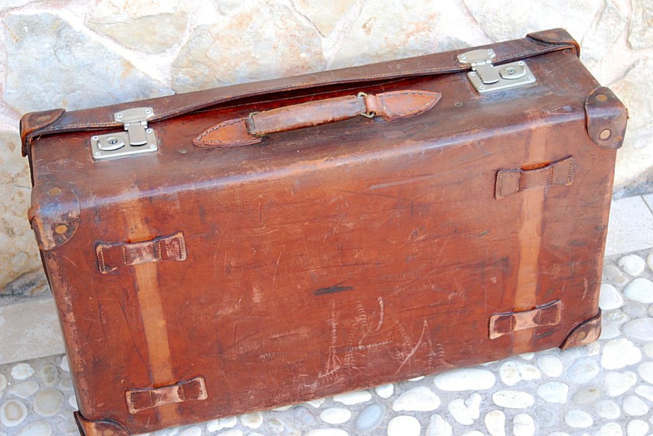 Maleta vieja Maleta de cuero genuino Maleta de viaje vintage