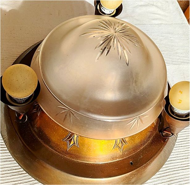 antigua, muy decorativa lámpara de techo, latón y cristal, Art Nouveau