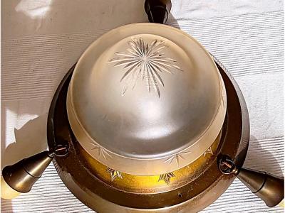 antigua, muy decorativa lámpara de techo, latón y cristal, Art Nouveau