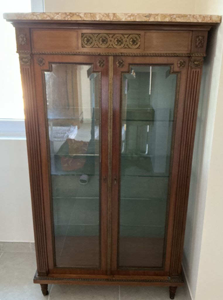 Antike Vitrine Louis XVI/ Neoklassizismus, Marmorplatte, ca.160 x 85 x 43 cm