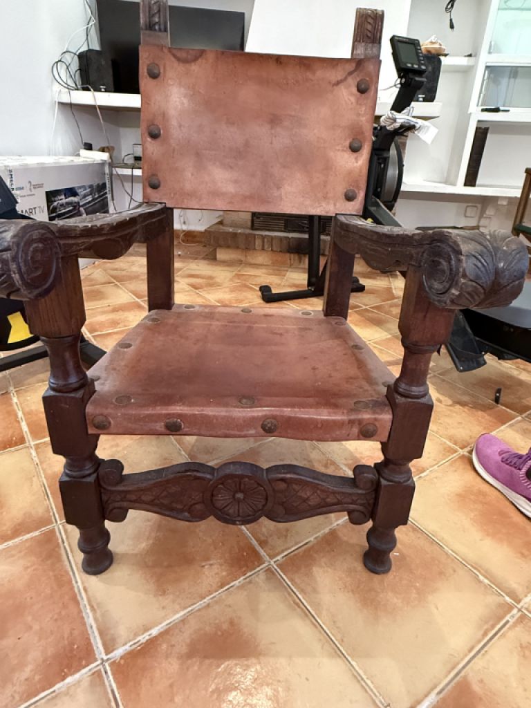 Antique Spanish Leather Armchair