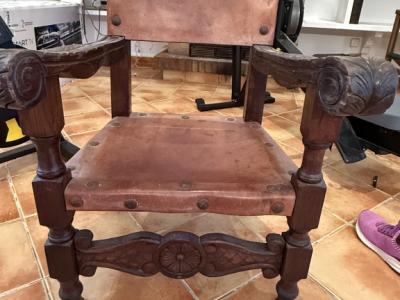 Antique Spanish Leather Armchair