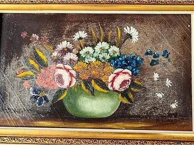 antikes Gemälde, Blumenstilleben, Original Öl auf Leinwand, signiert