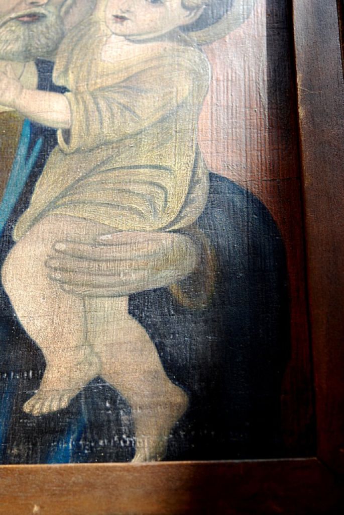 Pintura antigua, San José con el niño Jesús