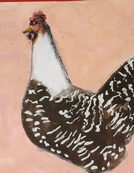 Acuarela de gallina en Blanco y negro