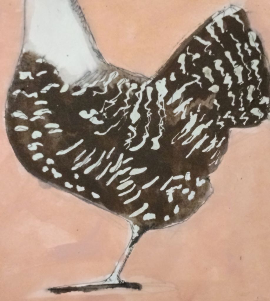 Acuarela de gallina en Blanco y negro
