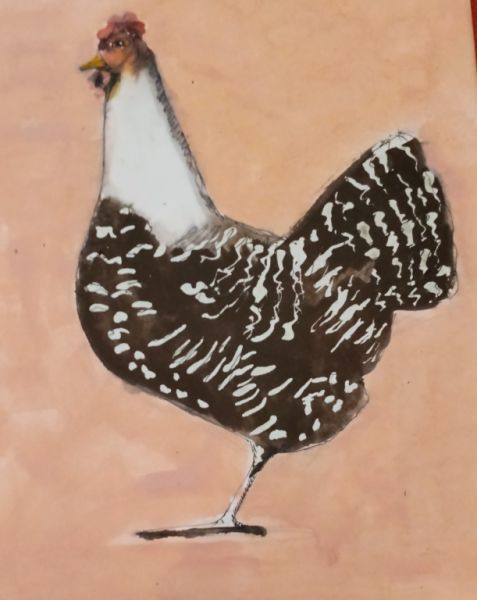 Acuarela de gallina en Blanco y negro