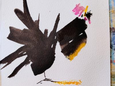 Rooster watercolor on paper