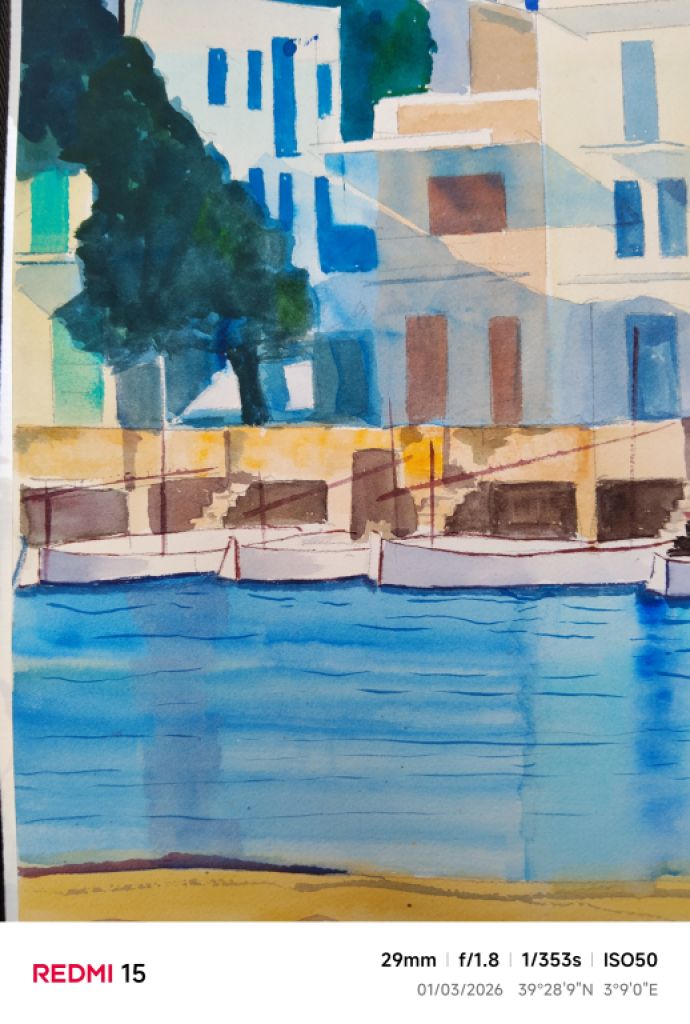 Acuarela paisaje de portocolom es riveto