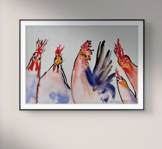 Aquarell von Hühnern auf Papier