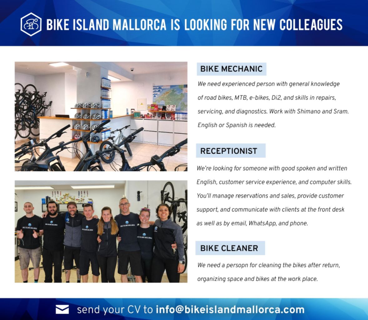 Trabajo en una tiende de bicicletas alquileres en Puerto Pollensa