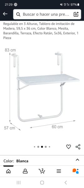 Mesa de balcón blanca plegable