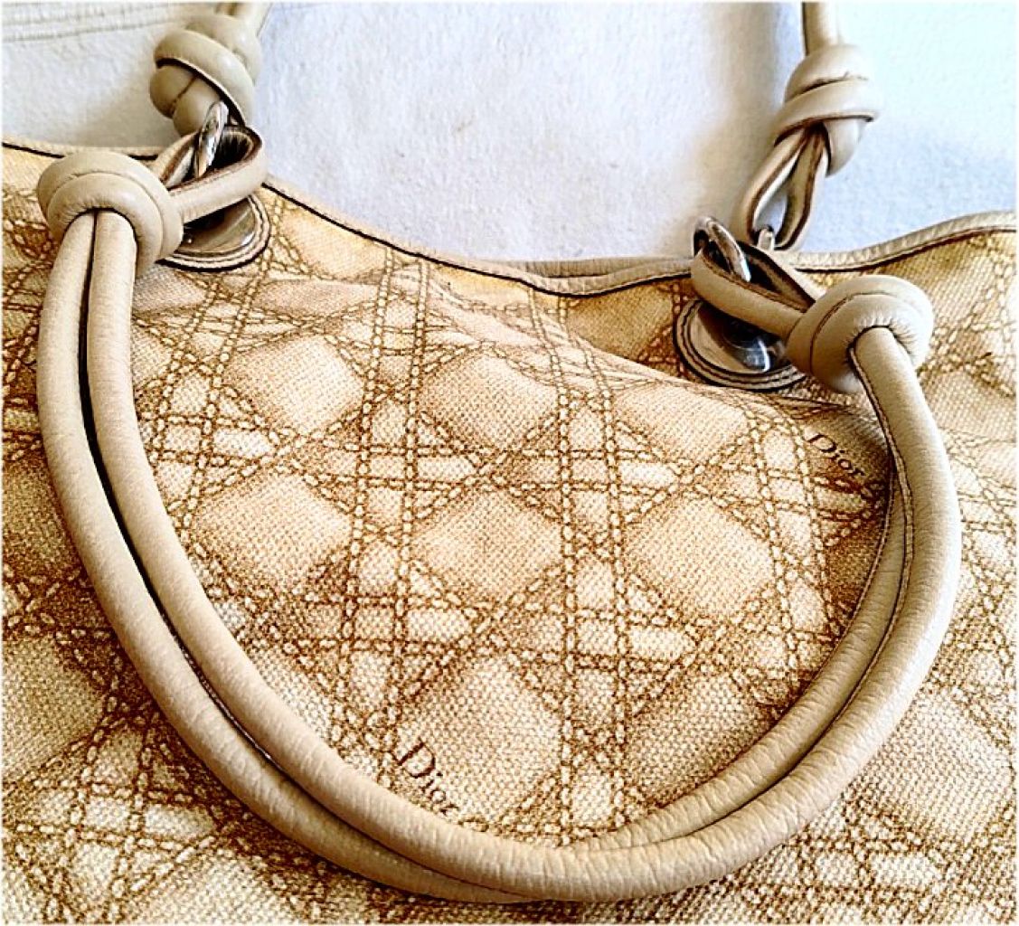 Beige Cannage Canvas-Einkaufstasche von Christian Dior