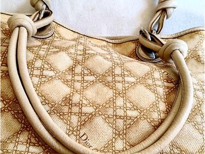 Beige Cannage Canvas-Einkaufstasche von Christian Dior