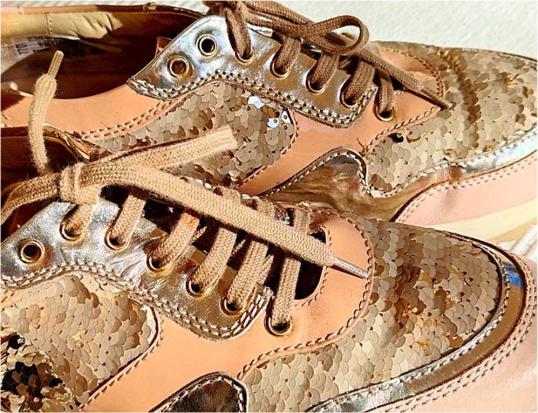 Damen, Pailletten-Sneaker kombinieren Roségold, Beige- und Metallic-Töne, Gr. 38