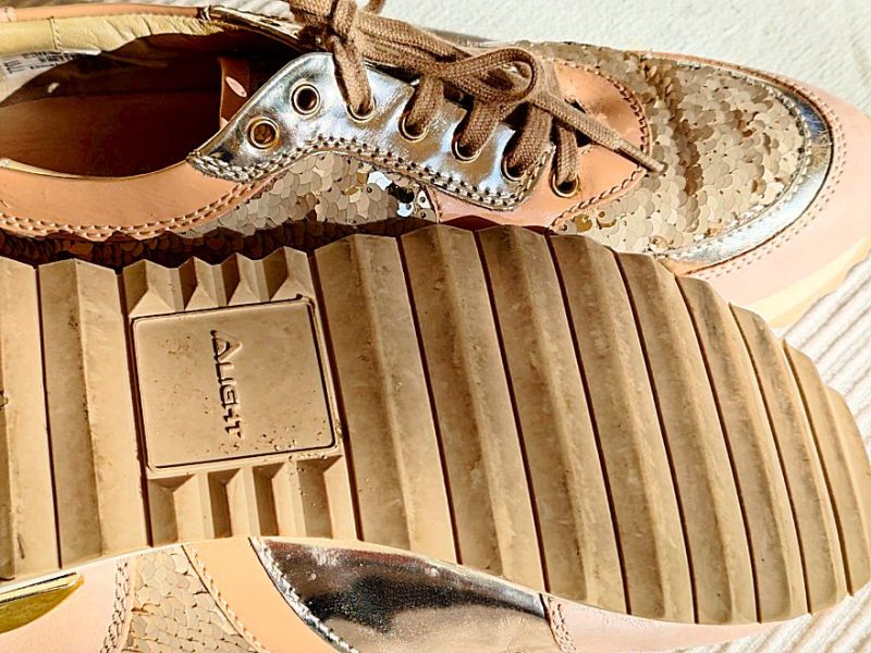 Damen, Pailletten-Sneaker kombinieren Roségold, Beige- und Metallic-Töne, Gr. 38