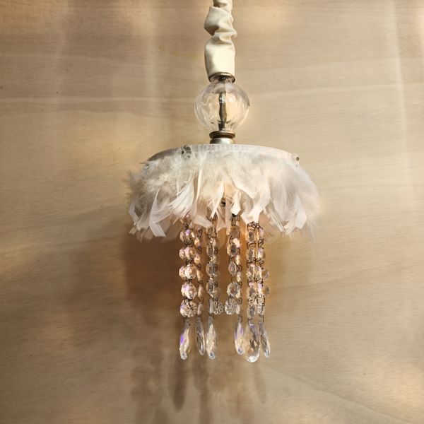 Ceiling lamp, 1 light, crystal glass, with feathers, NEW, display model, now at a great price