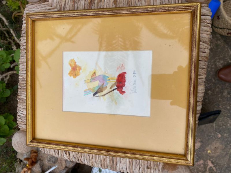 DEKO cuadro pequeño motivo original pájaro marco dorado