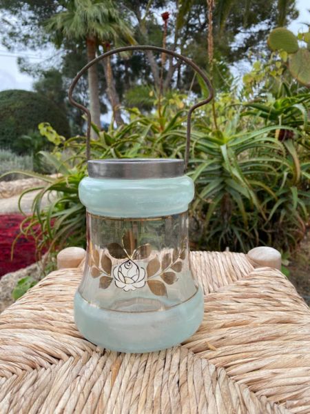 DEKO Teelichthalter gross bemaltes Glas Zinnrand