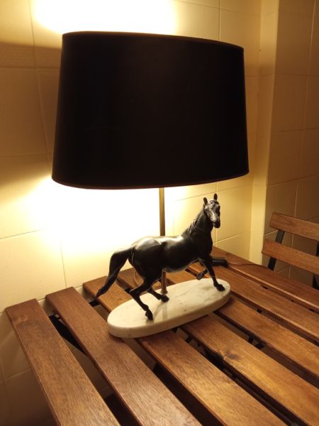 Decorative Bronze Horse Lamp – Table Lamp on Carrara Marble Base from Aristocratic Ownership.