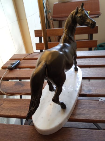 Decorative Bronze Horse Lamp – Table Lamp on Carrara Marble Base from Aristocratic Ownership.