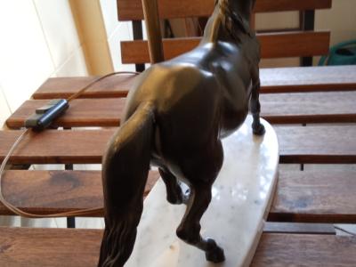 Decorative Bronze Horse Lamp – Table Lamp on Carrara Marble Base from Aristocratic Ownership.