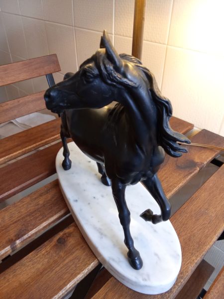 Decorative Bronze Horse Lamp – Table Lamp on Carrara Marble Base from Aristocratic Ownership.