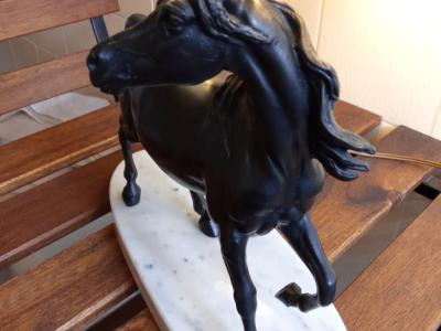 Decorative Bronze Horse Lamp – Table Lamp on Carrara Marble Base from Aristocratic Ownership.