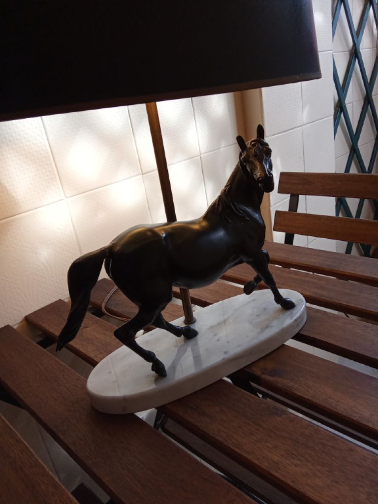 Decorative Bronze Horse Lamp – Table Lamp on Carrara Marble Base from Aristocratic Ownership.