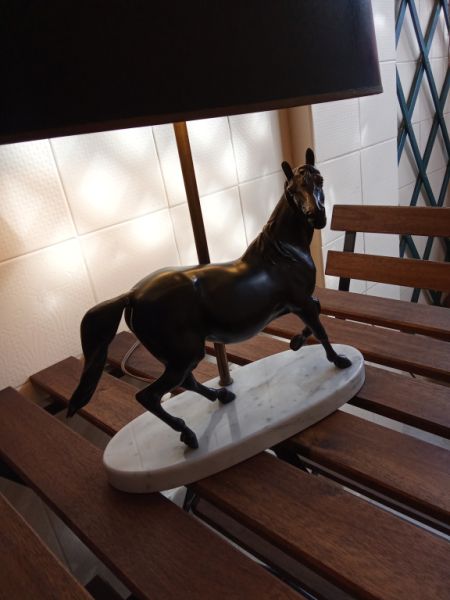 Decorative Bronze Horse Lamp – Table Lamp on Carrara Marble Base from Aristocratic Ownership.
