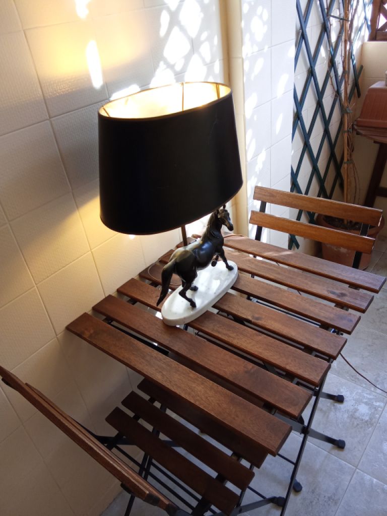 Decorative Bronze Horse Lamp – Table Lamp on Carrara Marble Base from Aristocratic Ownership.