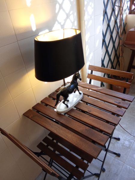 Decorative Bronze Horse Lamp – Table Lamp on Carrara Marble Base from Aristocratic Ownership.