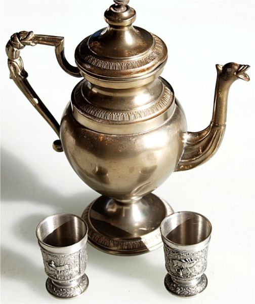 decorative pewter jug with two small cups, high quality
