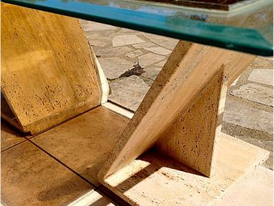 Mesa de centro de diseño 70/80 posmoderna – Hormigón y vidrio ahumado – Diseño 3 en 1