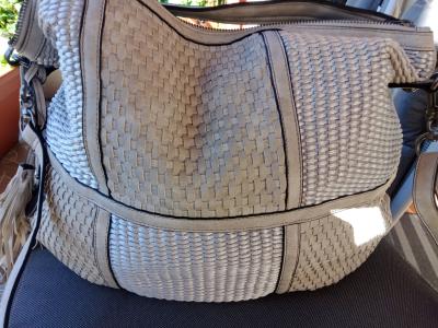 Auténtico - bolso de cuero trenzado beige