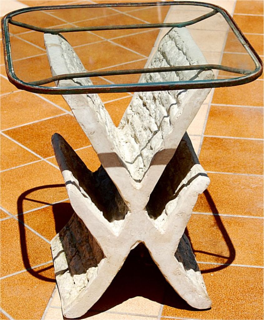 Eckiger Glas-Stein-Tisch, Beistelltisch mit Zeitschriftenständer, Zeitungstasche