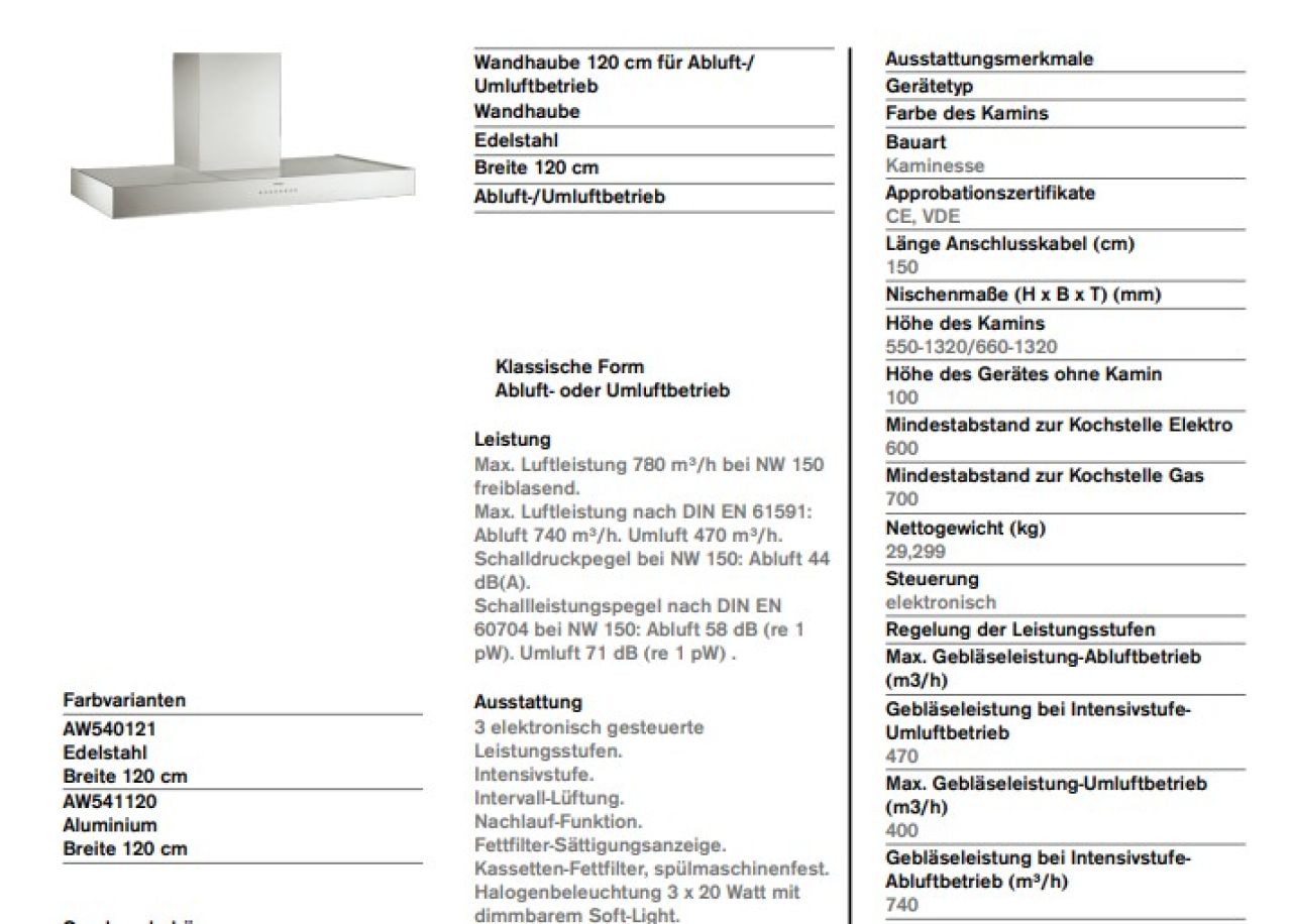 Edelstahl Dunstabzugshaube von Gaggenau ( AW 540121, 120 cm breit) zu verkaufen