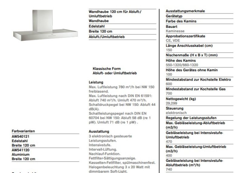 Edelstahl Dunstabzugshaube von Gaggenau ( AW 540121, 120 cm breit) zu verkaufen