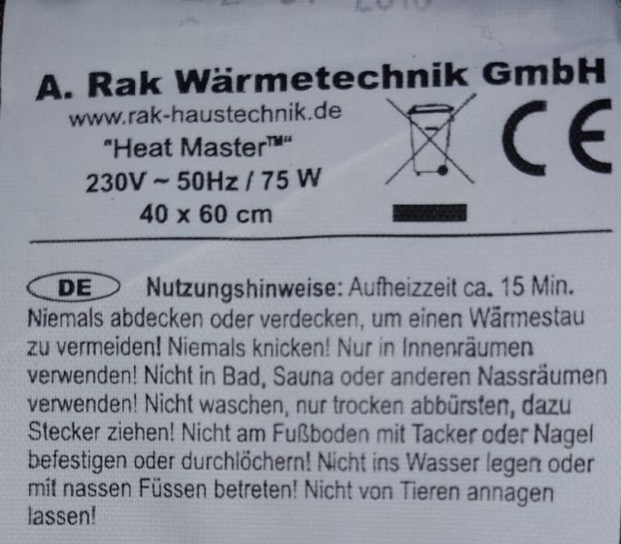 Elektrisch beheizte Teppichmatte für Innenräume Heat Master FH21024