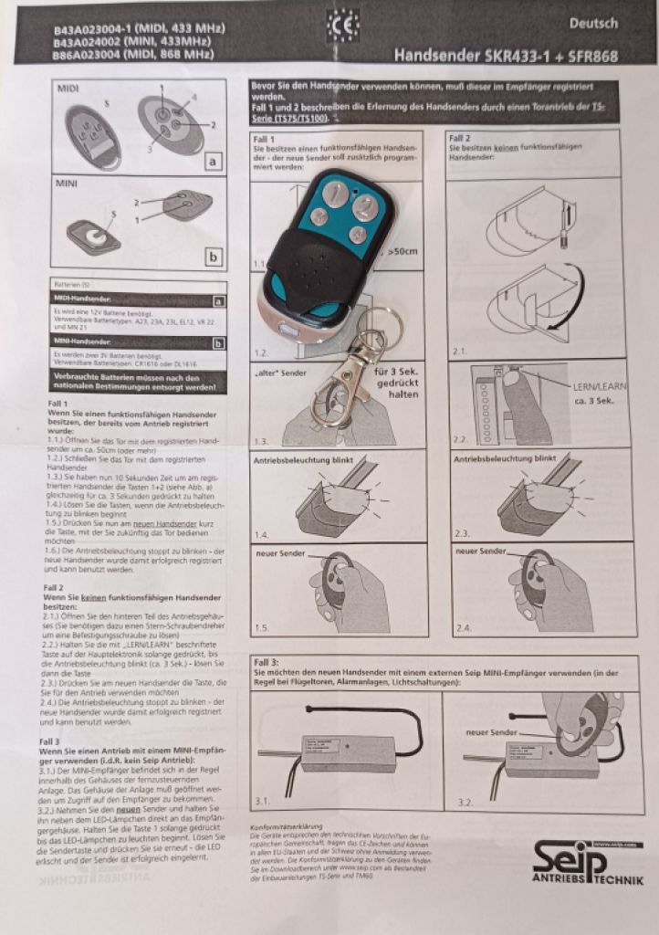 Mando a distancia para operador de puerta de garaje / portón SEIP
