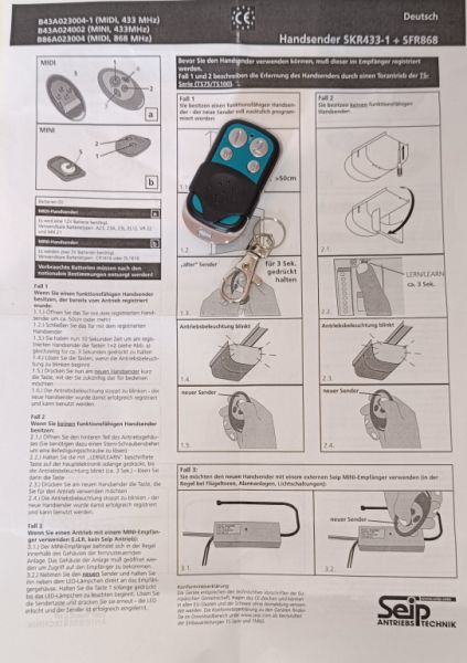 Mando a distancia para operador de puerta de garaje / portón SEIP